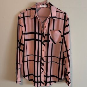 ZC&GF Women's Pink and Black Button Down Shirt. Large. Poly/Spandex